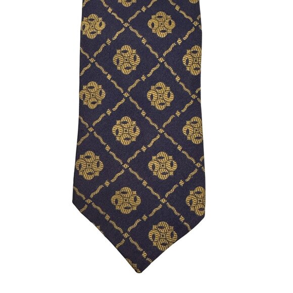 Bean Brummell Snapper T.M. Navy & Gold Geometric Floral Necktie - Picture 2 of 5